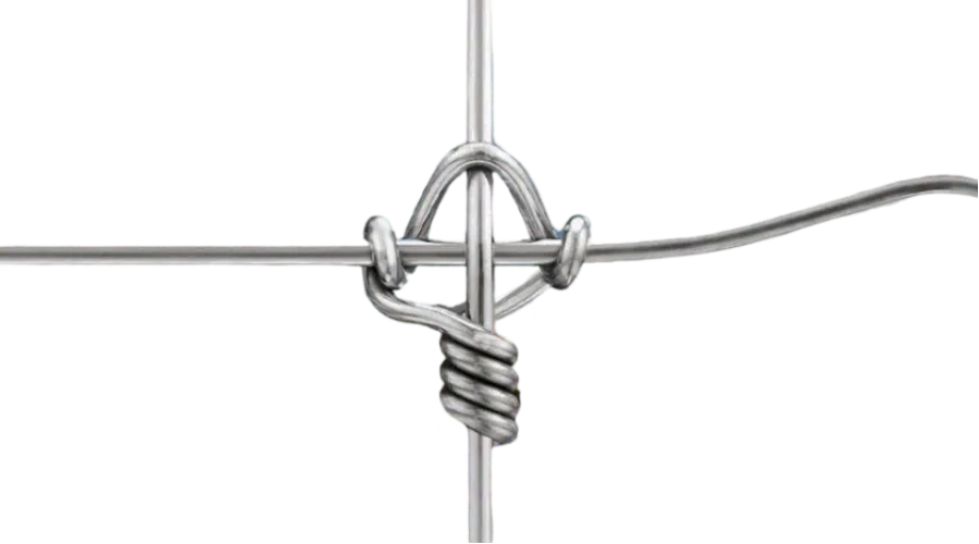 The Q-Knot as manufactured: a separate length of wire wrapped around the crossing of a vertical stay wire and a horizontal line wire